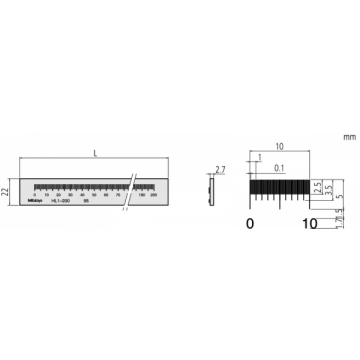 Mitutoyo Règle en verre + Certificat d'inspection 0.1mm